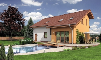 Multi-storey house with a large garage.